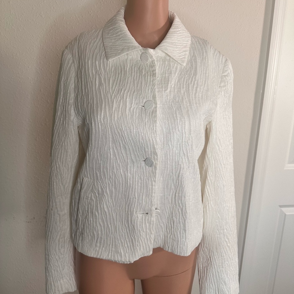 Zara shiny effect White Fabric blazer in Size Medium.